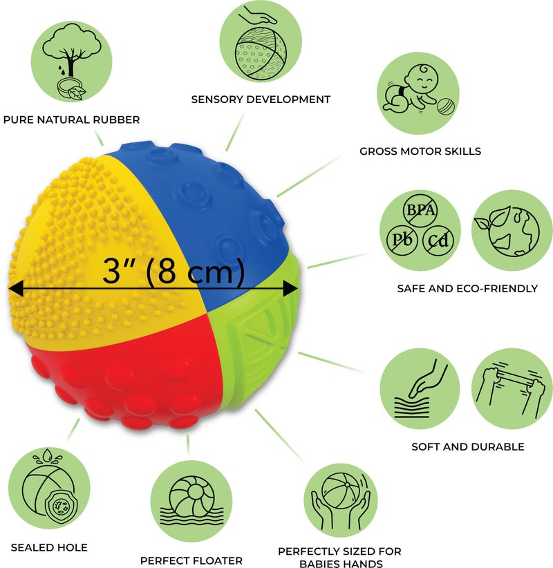 caaocho Pure Natural Rubber Sensory Ball Rainbow 3" - Sealed Hole, BPA Free Baby Ball Toy, for Sensory Play, for Sensory Development, Hole Free Baby Toy, Perfect Bouncer, Without Hole - Image 2